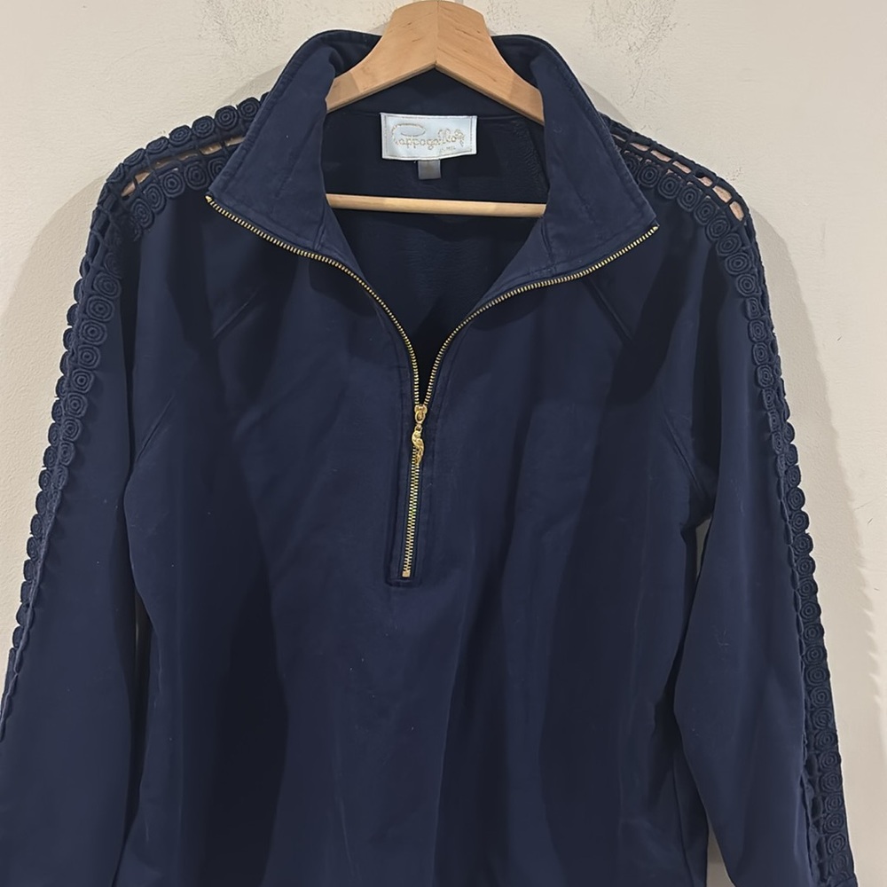 Pappagallo Midnight Blue‎ Size L Golden Zip Pullover SweatshirtTop